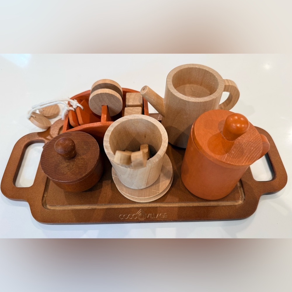 Coco Village Wooden Tea Set Montessori Toys for Pretend Play